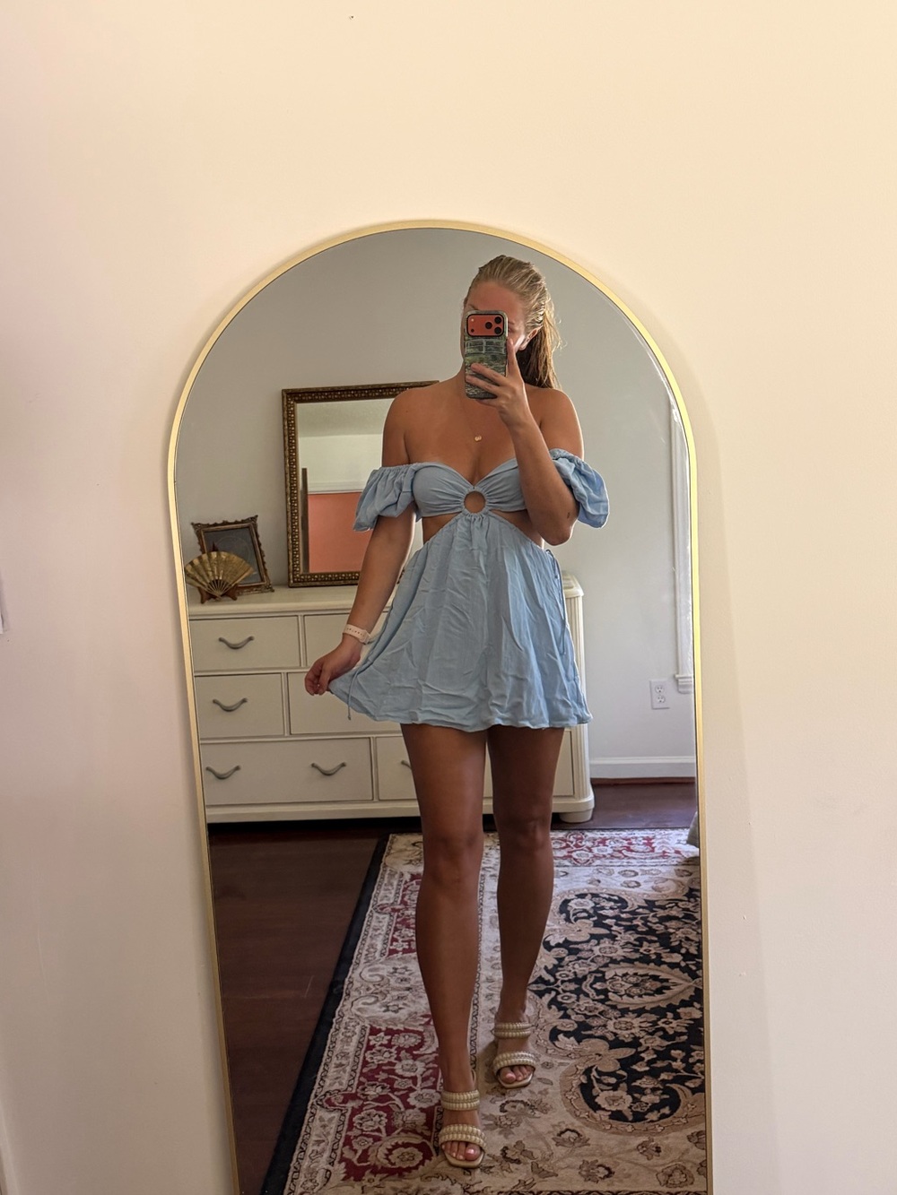 Grey Bandit Light Blue Off-Shoulder Cutout Mini Dress